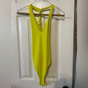 Zara Yellow Chartreuse Sleeveless V-neck Bodysuit